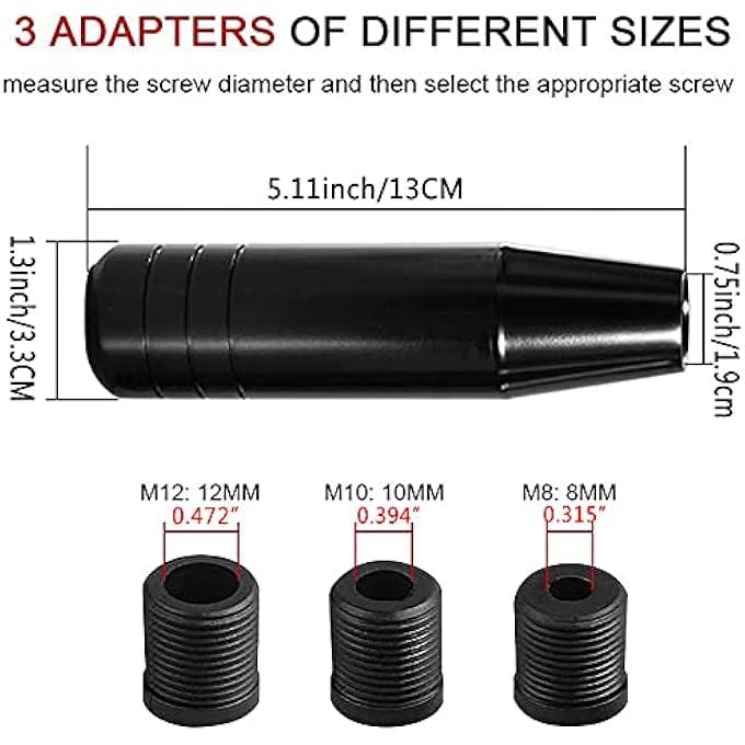 Nothers 51 Gear Stick Shifter Knobs Heavy Weighted Car Shift Head Knob with Aluminum Alloy Shifting Lever Fit Most Manual Automatic Vehicles with 3 Threaded Adapters M8 M10 M12 x 125 Black - Image 3
