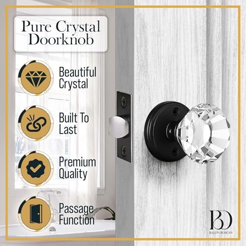 Balin Designs Clear Crystal Door Knob, Glass Door Knobs Interior Non-Locking Set, Antique Decorative Vintage Style for Hallway, Closet, Passage Doors, 1 Pack - Image 3