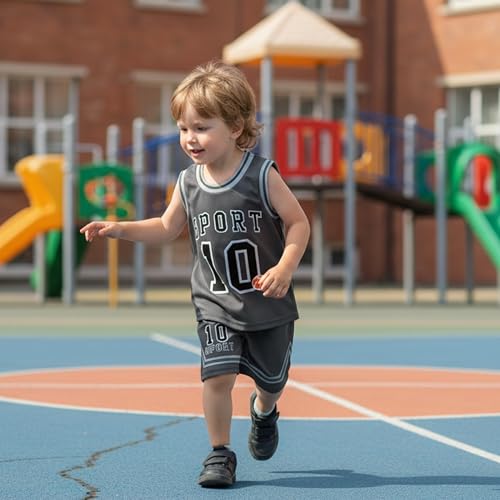 Volunboy Baby Boy Summer Essentials 2Pcs Basketball Jersey Outfits Grey Sleeveless Tank Top Sets (Grey, 3-4T) - Image 2