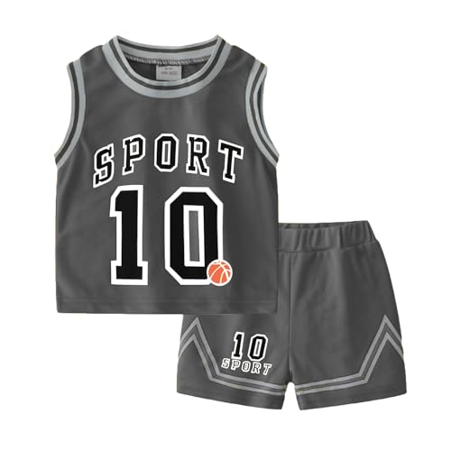Volunboy Baby Boy Summer Essentials 2Pcs Basketball Jersey Outfits Grey Sleeveless Tank Top Sets (Grey, 3-4T) - Image 1