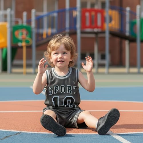 Volunboy Baby Boy Summer Essentials 2Pcs Basketball Jersey Outfits Grey Sleeveless Tank Top Sets (Grey, 3-4T) - Image 3