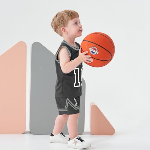 Volunboy Baby Boy Summer Essentials 2Pcs Basketball Jersey Outfits Grey Sleeveless Tank Top Sets (Grey, 3-4T) - Image 5
