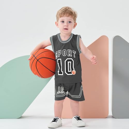 Volunboy Baby Boy Summer Essentials 2Pcs Basketball Jersey Outfits Grey Sleeveless Tank Top Sets (Grey, 3-4T) - Image 4