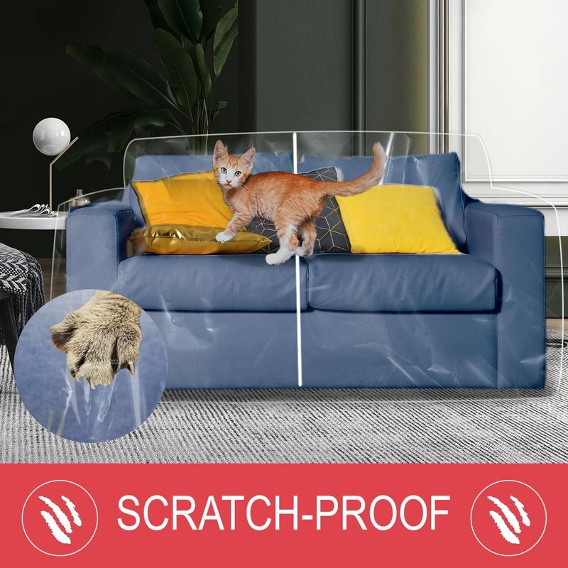LAMINET Deluxe Heavy-Duty Crystal-Clear Furniture Protectors Protects Dust, Dirt, Spills, Pet Hair and Dander, Paws and Claws Sofa-36”RH x 18" FH x 84”W x 40" D, Loveseat Sofa - Image 4