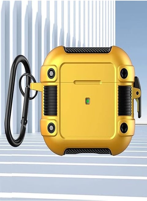 Armor Airpods Pro 2 Case Cover with Lock Clip, Military Hard Shell Full-Body Shockproof Protective Case Skin with Keychain for Airpods Pro 2 (Yellow)
