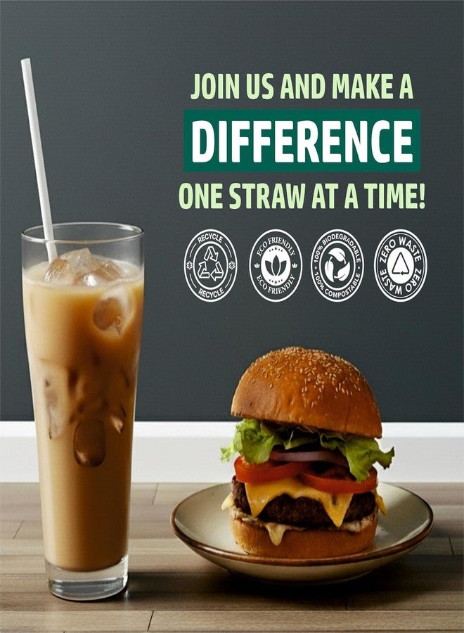 ECOZ Biodegradable Plastic Straws | 10 mm, 200 Count | Eco-Friendly Compostable Sustainable Disposable Drinking Straws | Cocktail Cold Drink Juice White Straws - Image 2
