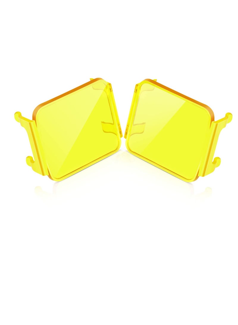2 PCS Square LED Cube Light Covers, 3 inch Amber LED Pod Covers, Protective Polycarbonate Light Bar Lens Covers, Yellow Square Light Covers - Image 1