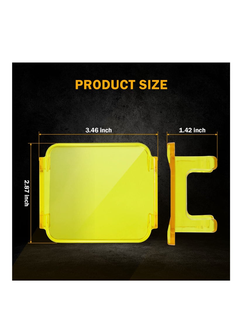 2 PCS Square LED Cube Light Covers, 3 inch Amber LED Pod Covers, Protective Polycarbonate Light Bar Lens Covers, Yellow Square Light Covers - Image 2
