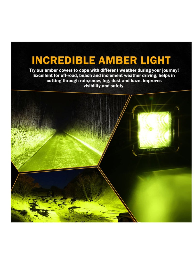 2 PCS Square LED Cube Light Covers, 3 inch Amber LED Pod Covers, Protective Polycarbonate Light Bar Lens Covers, Yellow Square Light Covers - Image 5