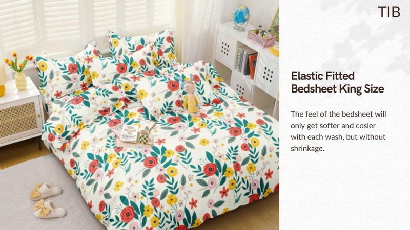 TIB The Intellect Bazaar Glace Cotton Elastic Fitted Bedsheets King Size | Bedsheet for Double Bed with 2 Pillow Covers (72” x 78” or 182 x 152 cm) M-Rose's - Image 2