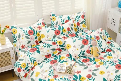 TIB The Intellect Bazaar Glace Cotton Elastic Fitted Bedsheets King Size | Bedsheet for Double Bed with 2 Pillow Covers (72” x 78” or 182 x 152 cm) M-Rose's - Image 4