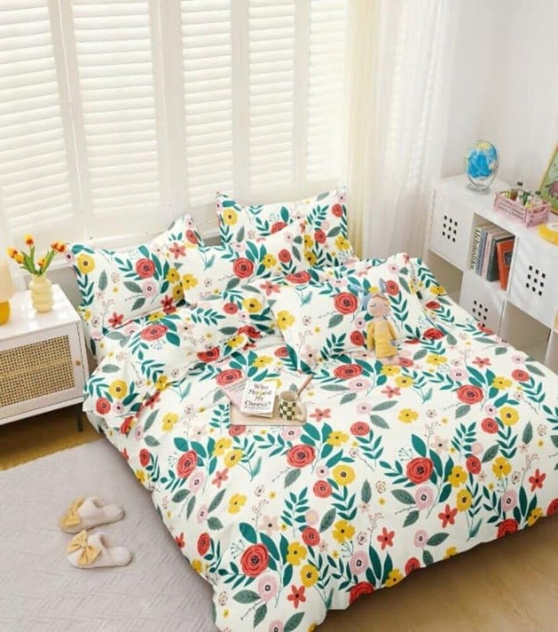 TIB The Intellect Bazaar Glace Cotton Elastic Fitted Bedsheets King Size | Bedsheet for Double Bed with 2 Pillow Covers (72” x 78” or 182 x 152 cm) M-Rose's - Image 1