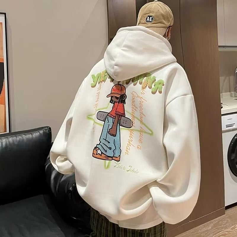 American Hiphop Heavy Sweater For Boys Fleece-Lined Thickened Oversize Plus Size Hooded Coat Fashion Brand - Image 3
