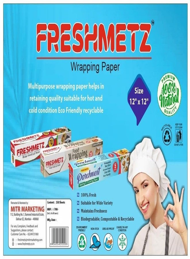 FRESHMETZ أوراق تغليف فريش ميتز 12×12 بوصة | أوراق زبدة غير لاصقة صالحة للطعام | ورق زبدة مقاوم للزيت وقابل لإعادة الاستخدام للسندويشات والبرغر والمخبوزات - Image 1