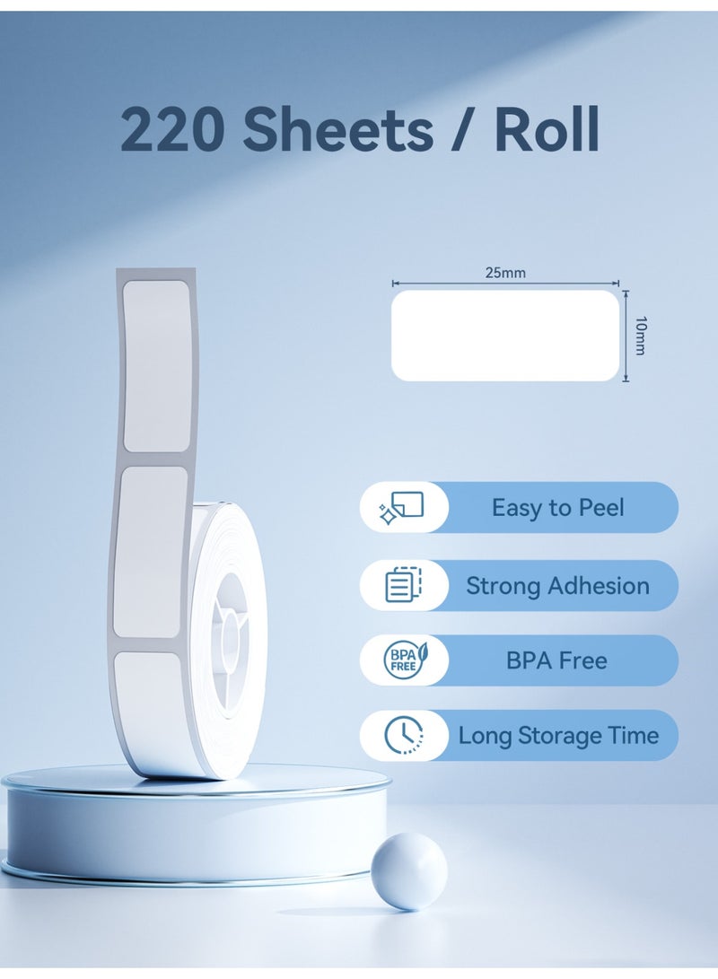 NIIMBOT Thermal Transfer Labels 10 × 25 mm (0.39'' × 0.98''), 220 Labels/Roll, for N1 Label Maker, PET Material, Waterproof and High-Temperature Resistance, Long Storage Time, White - Image 2