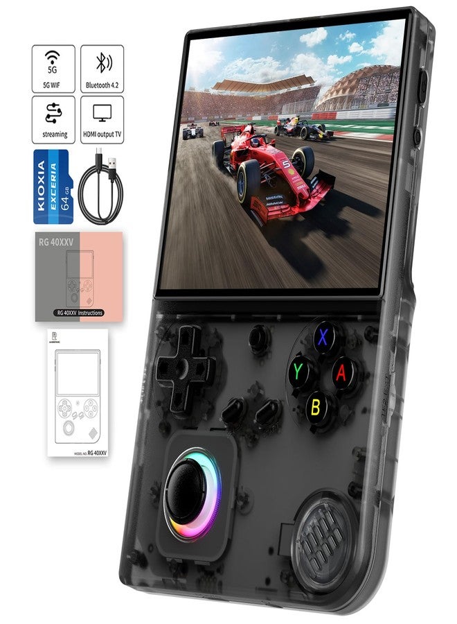 GiipGoop RG40XX V Handheld Game Consoles RG40XXV Retro Game Console Built-in 64G TF Card RG 40XXV Portable Gaming Console Linux 64-bit System Supports WiFi Bluetooth HD and TV Output Black - Image 1