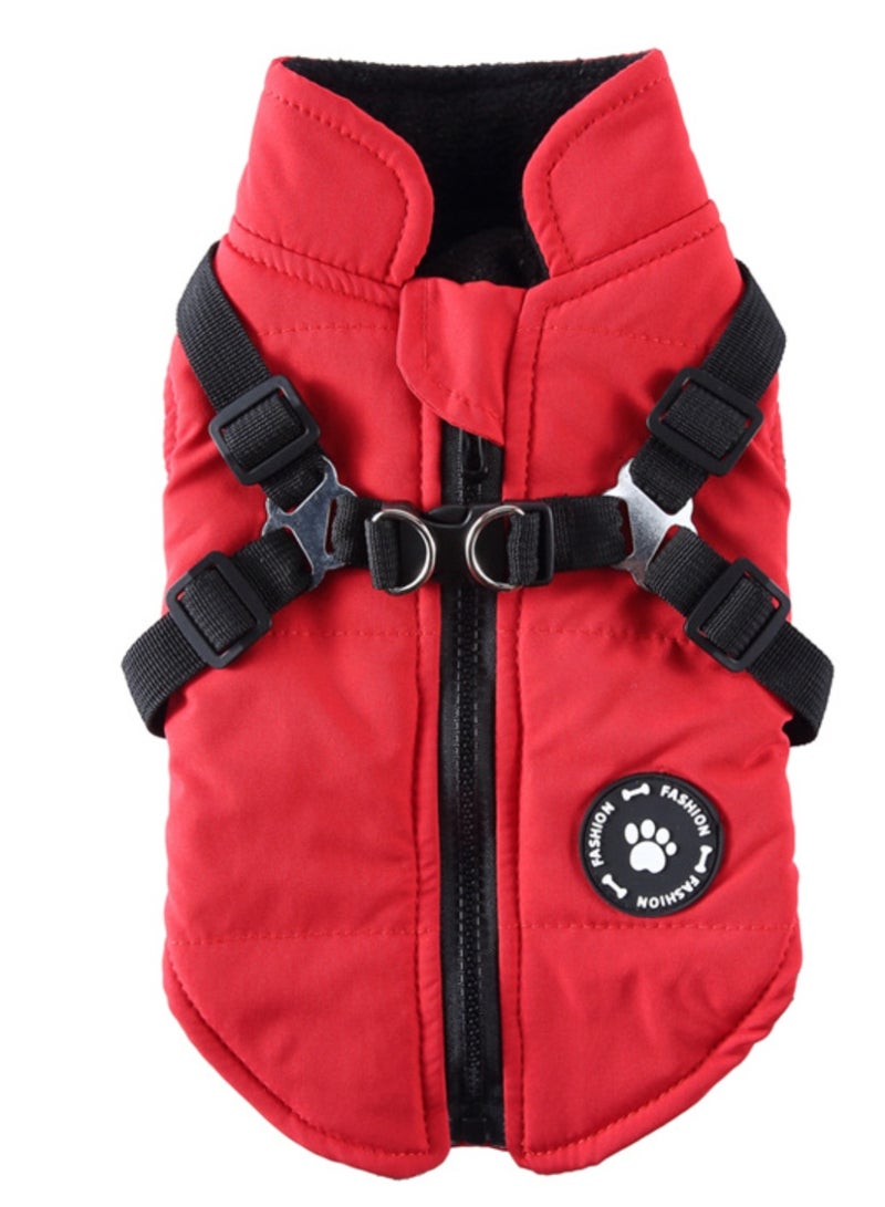 Dog Coat with Harness Puppy Coats Small Dog Harness Jacket Winter Jackets for Smal Medium Large Dogs,  Red - Image 1