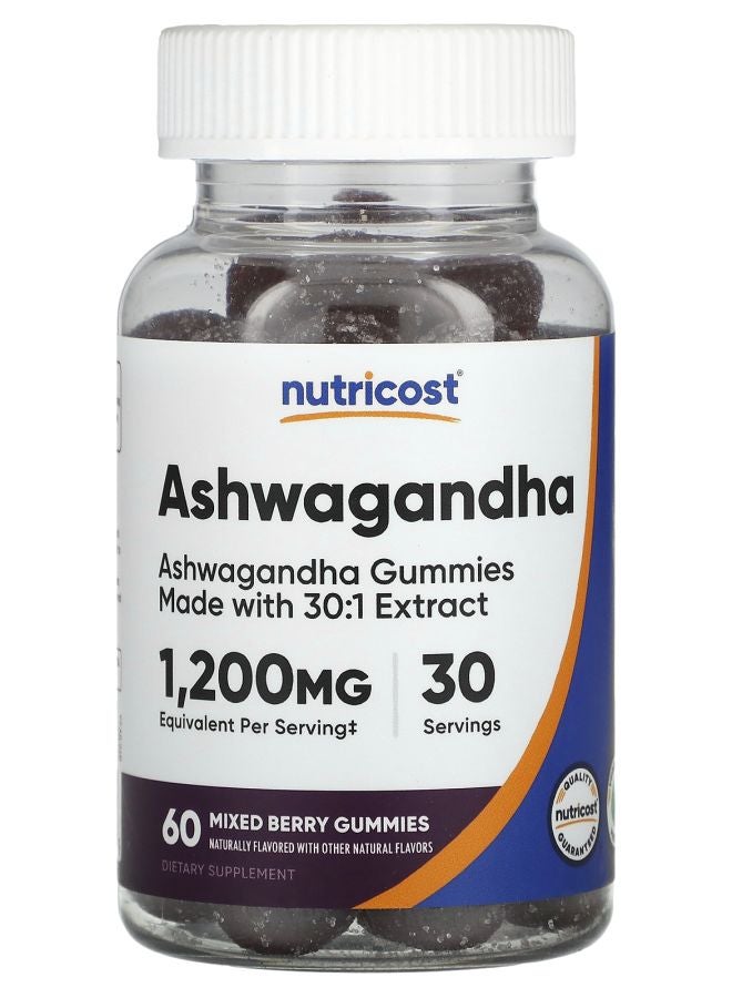 Nutricost جومي أشواغاندا بنكهة التوت المختلط 1200 ملغ 60 جومي (600 ملغ لكل جومي)