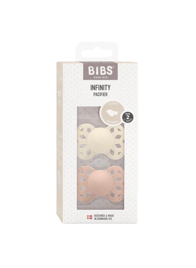 BIBS Infinity Pacifier Anatomical Teat 6-18 months Ivory & Blush Pack of 2  - Image 1