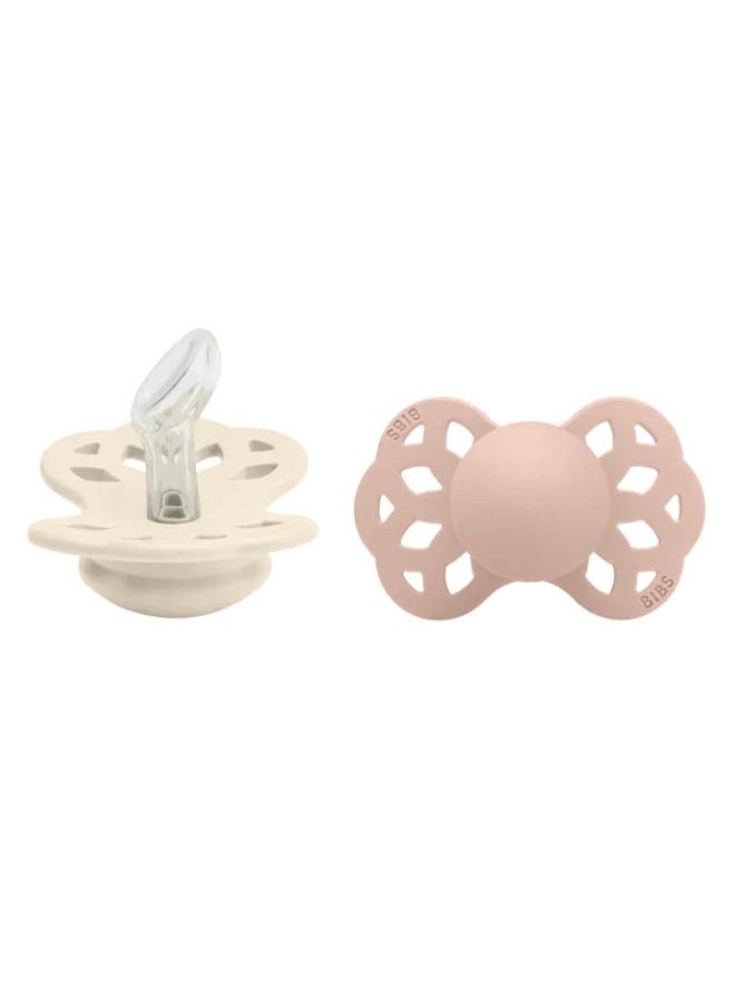 BIBS Infinity Pacifier Anatomical Teat 6-18 months Ivory & Blush Pack of 2  - Image 2