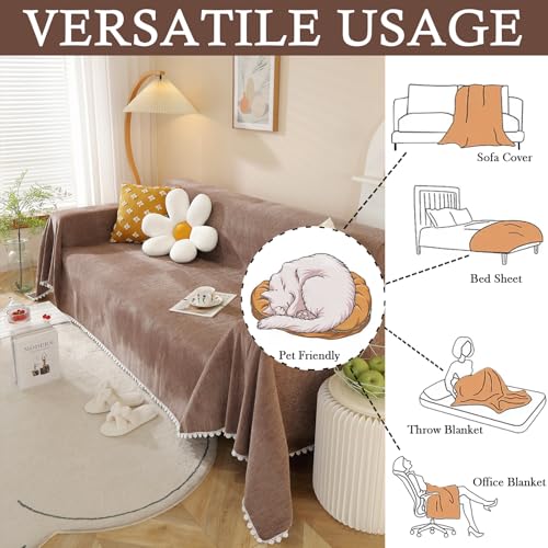 HANDONTIME Brown Sofa Covers Simple Couch Cover for Pet White Floral Couch Cushion Covers for L Shape Chocolate Sofa Throw Cover Sectional Couch Covers for Living Room Machine Washable, 71" X150" - Image 4