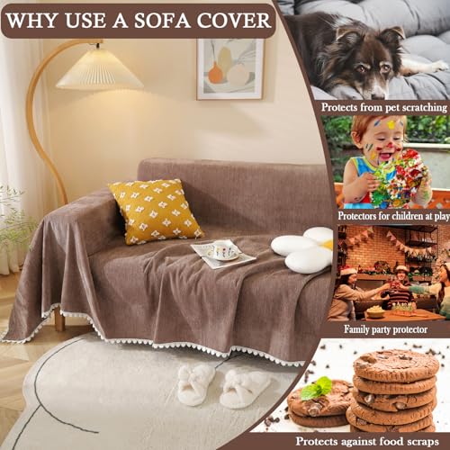 HANDONTIME Brown Sofa Covers Simple Couch Cover for Pet White Floral Couch Cushion Covers for L Shape Chocolate Sofa Throw Cover Sectional Couch Covers for Living Room Machine Washable, 71" X150" - Image 3
