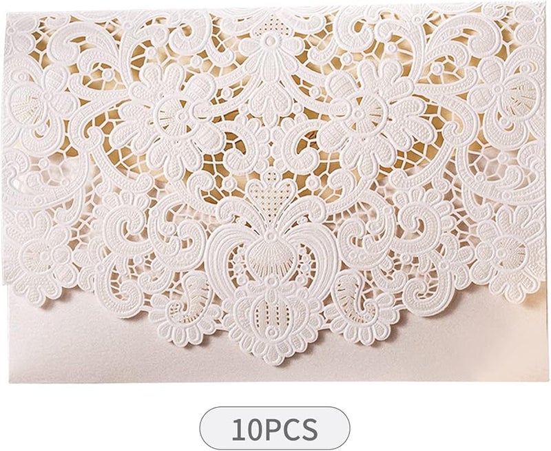 Matybobe 10 قطعة بطاقات دعوة زفاف مفرغة مع مغلفات لحفلة الاستحمام للعروس وخطوبة وذكرى سنوية - Image 3