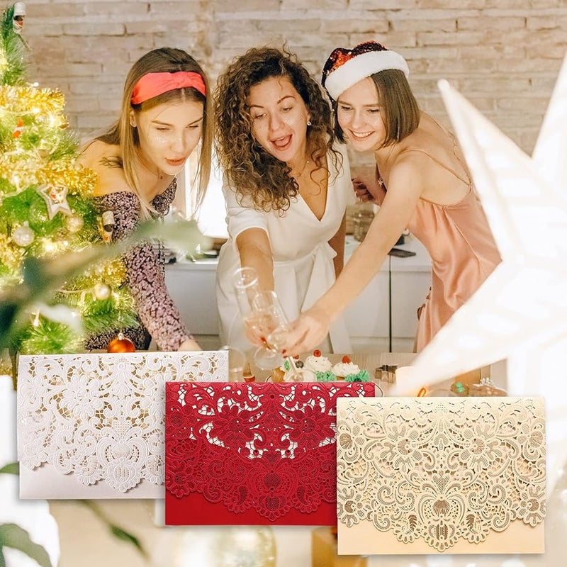 Matybobe 10 قطعة بطاقات دعوة زفاف مفرغة مع مغلفات لحفلة الاستحمام للعروس وخطوبة وذكرى سنوية - Image 5