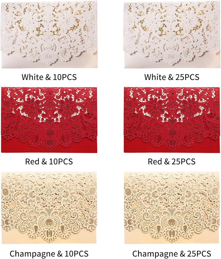 Matybobe 10 قطعة بطاقات دعوة زفاف مفرغة مع مغلفات لحفلة الاستحمام للعروس وخطوبة وذكرى سنوية - Image 4