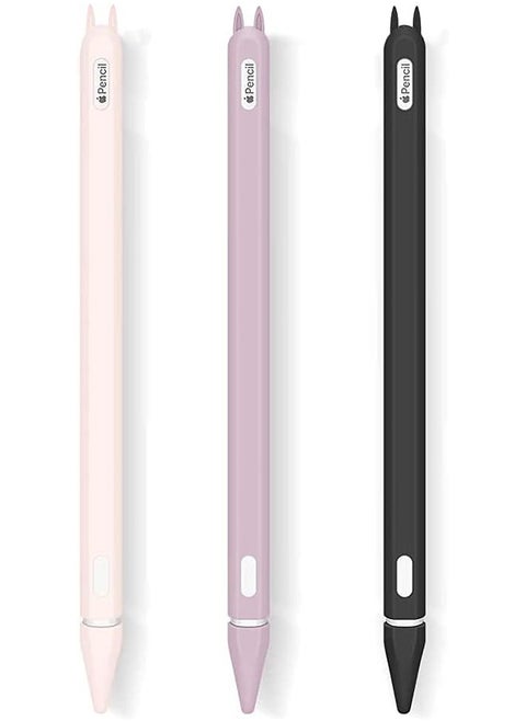 3 Pack Silicone Case for Apple Pencil 2nd Generation Holder Sleeve Skin Cover Accessories for iPad Pro  ,Cute Soft Grip Pouch Cap Holder and 3 Protective Nib Covers-Purple,Pink,Black