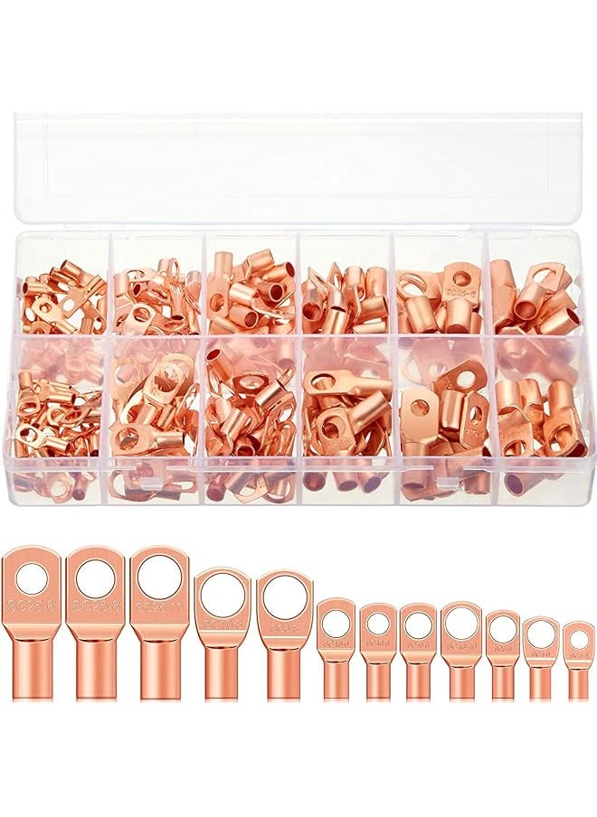 PROMASS promass 170 Pieces Copper Battery Cable Ends 12 Sizes Battery Wire Lugs Eyelets Tubular Ring Terminal Connectors SC Terminals for Automotive Supplies AWG4, AWG6, AWG8, AWG10, AWG12 (Metal Color)  - Image 1