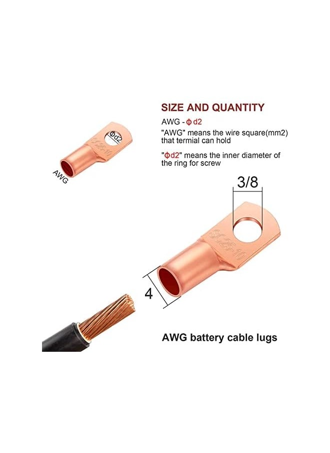 PROMASS promass 170 Pieces Copper Battery Cable Ends 12 Sizes Battery Wire Lugs Eyelets Tubular Ring Terminal Connectors SC Terminals for Automotive Supplies AWG4, AWG6, AWG8, AWG10, AWG12 (Metal Color)  - Image 5