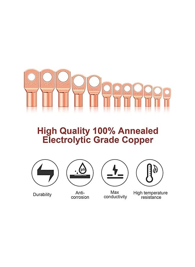 PROMASS promass 170 Pieces Copper Battery Cable Ends 12 Sizes Battery Wire Lugs Eyelets Tubular Ring Terminal Connectors SC Terminals for Automotive Supplies AWG4, AWG6, AWG8, AWG10, AWG12 (Metal Color)  - Image 4