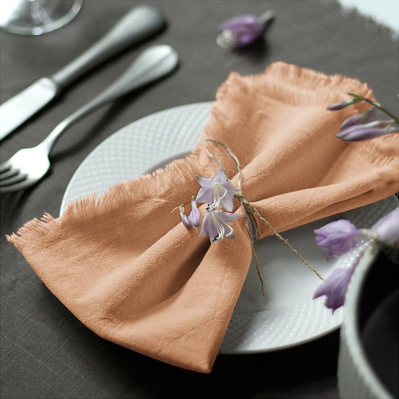 Ayuzawa Handmade Cloth Napkins 100 Cotton Napkins with FringeDelicate Handmade Cloth Napkins for Dinners Parties Weddings and More18 x 18 Inch Set of 4 Caramel