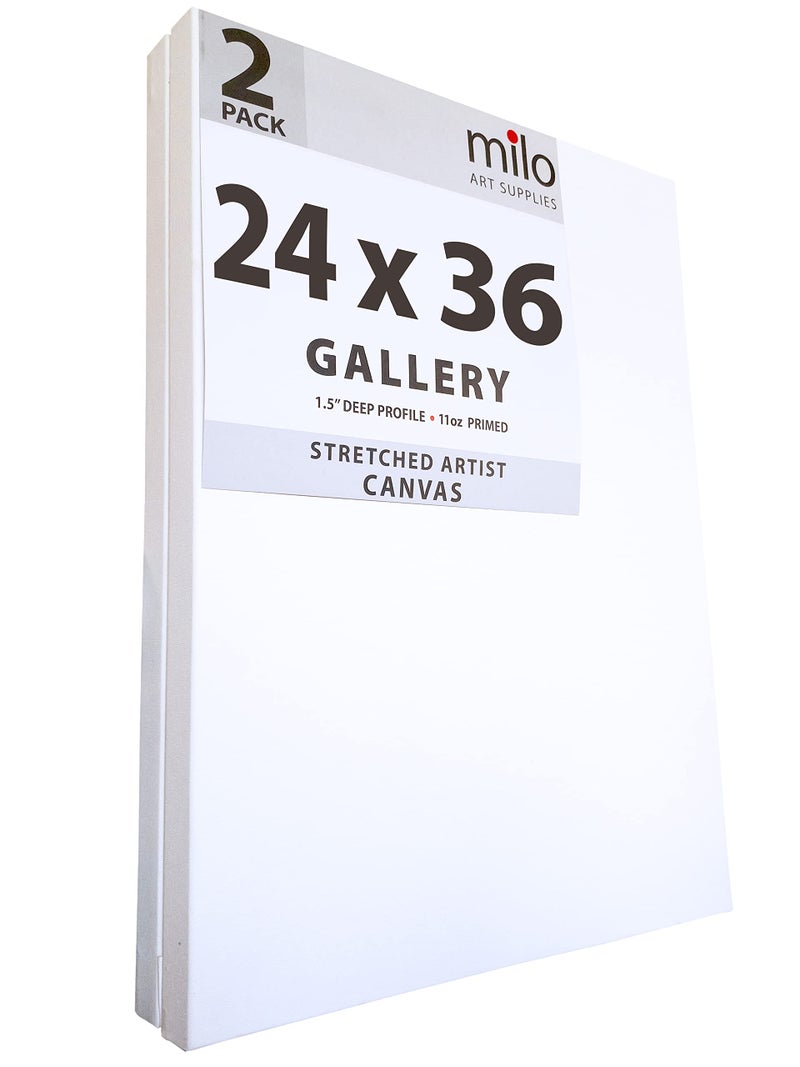 milo Stretched Artist Canvas  24 x 36 inches  2 Pack  15 inch Thick Gallery Profile  15 oz Primed Large Canvases for Painting Ready to Paint Art Supplies for Acrylic Oil