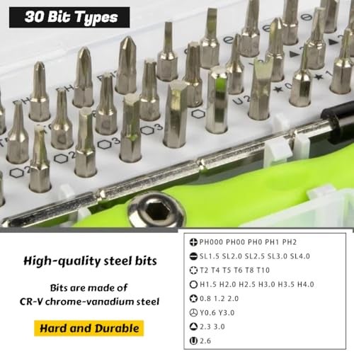 DOUSHI 32 In 1 Professional Screwdriver Kit with Case, Quality steel, Adjustable Handle, Magnetic Bit Design, Home Use Repair Tools for Electronics, Watch, Eyeglass, Phones, Computers, Toys (Green) - Image 5