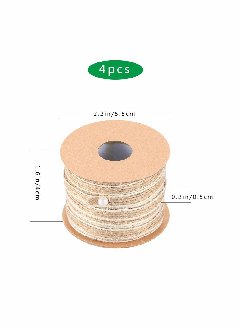 Y&D Jute Hessian Ribbon, Natural Burlap Ribbon Bundle, for DIY Crafts Gift Packaging Wedding Decoration 4 Rolls - Image 2