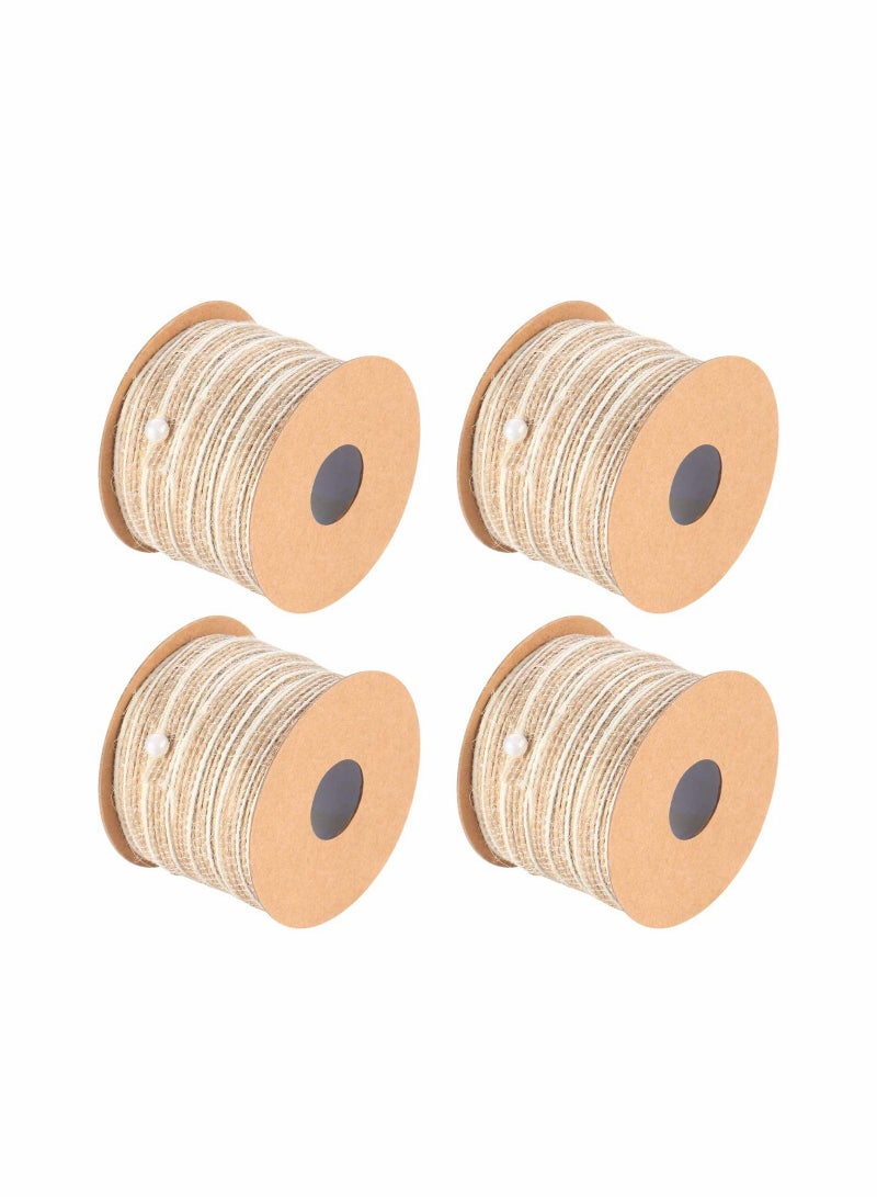 Y&D Jute Hessian Ribbon, Natural Burlap Ribbon Bundle, for DIY Crafts Gift Packaging Wedding Decoration 4 Rolls - Image 1