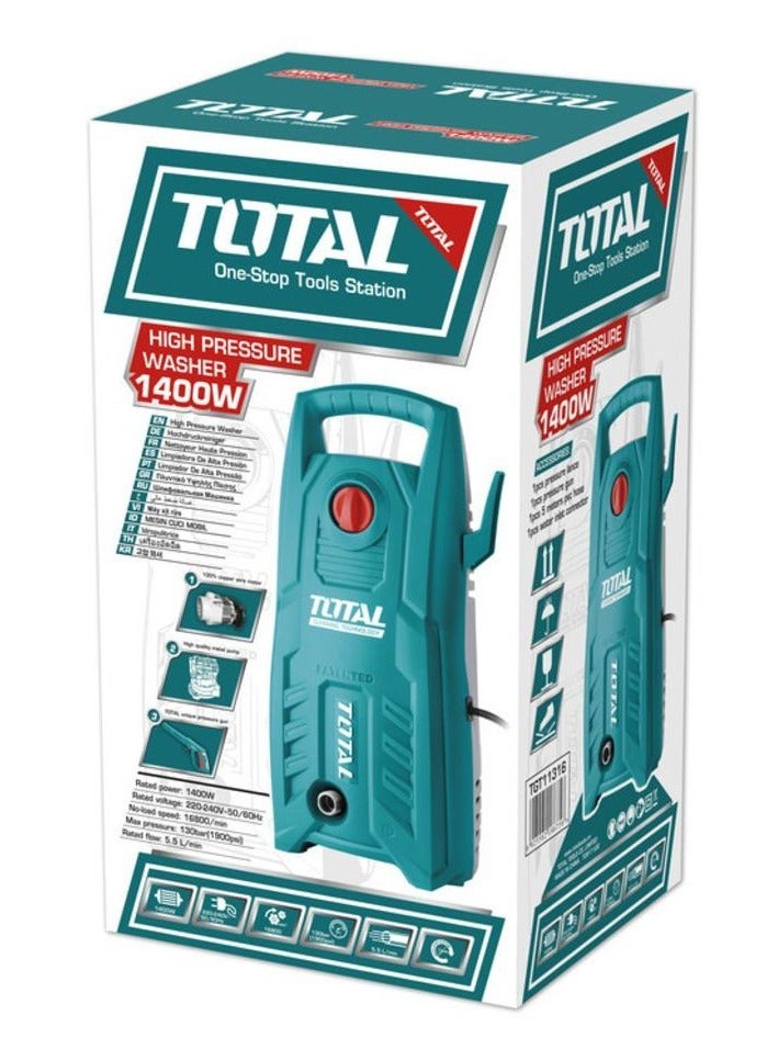 Total Tools 1400W Corded High Pressure Washer 130 Bar, 5.5L/min Water Flow, Car & Home Cleaning Machine with Auto Stop System - Image 3
