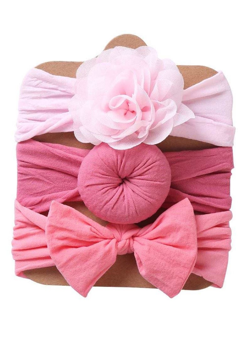 The Girl Cap The Girl Cap Elastic Baby Headband Stretchable Nylon Assorted Hairbands Hair Accessories for Baby- Light Pink Dark Pink  Peach - 3PCS  - Image 1