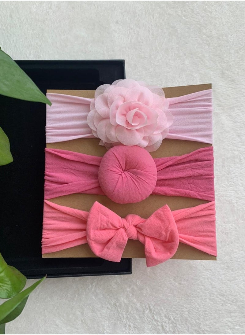 The Girl Cap The Girl Cap Elastic Baby Headband Stretchable Nylon Assorted Hairbands Hair Accessories for Baby- Light Pink Dark Pink  Peach - 3PCS  - Image 3