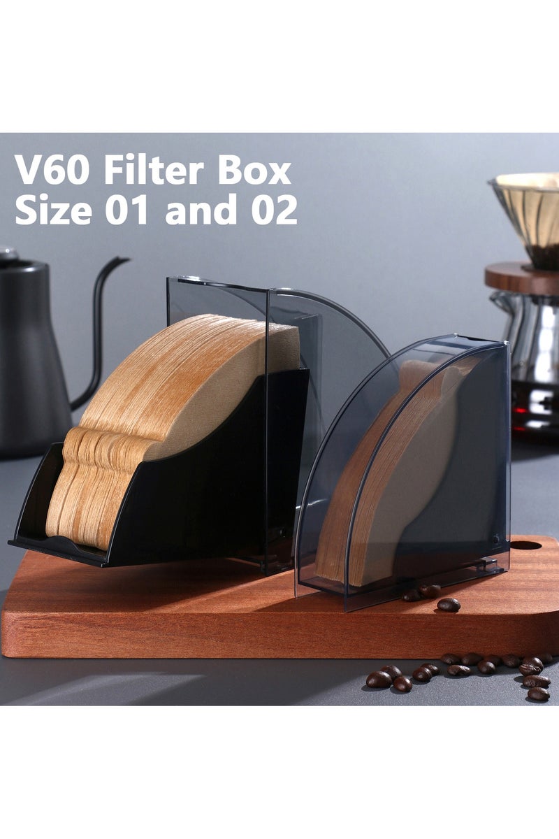 Bamboo Coffee Filter Paper Holder V60 Size 01 and 02, Filter Paper Container Stand Capacity of 70/200 PCS With Dust-Proof Cover Black - Image 1
