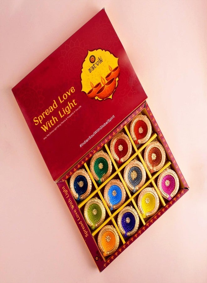 SATVIK STORE SATVIK 12 Pc Multicolor Clay Diya with Laxmi Charan Stickers Terracotta Dia Traditional Puja Vilakku Oil Lamp Natural Mitti Diya Tea Light Welcome Diwali Deepawali Navratri Pooja Décorations Indian - Image 5