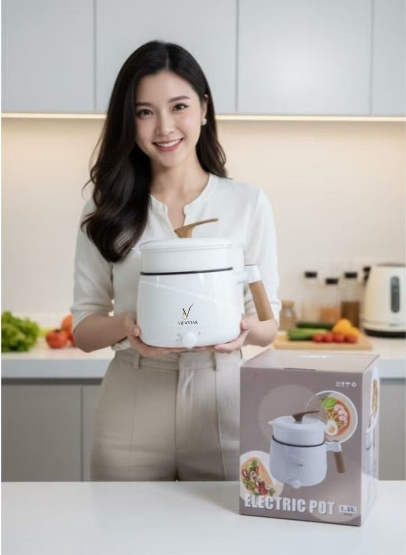 View Star Electric Hot Pot with Steamer, Non-Stick Mini Electric Cooker, Multi-Function Cooking Pot with Temperature Control for Noodles, Soup, Eggs, Rice, Pasta & Steaming - Image 3