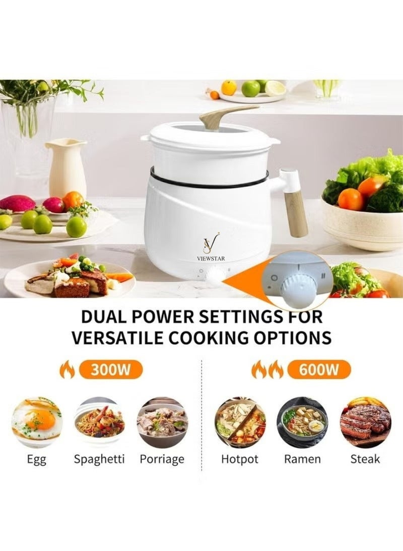 View Star Electric Hot Pot with Steamer, Non-Stick Mini Electric Cooker, Multi-Function Cooking Pot with Temperature Control for Noodles, Soup, Eggs, Rice, Pasta & Steaming - Image 5