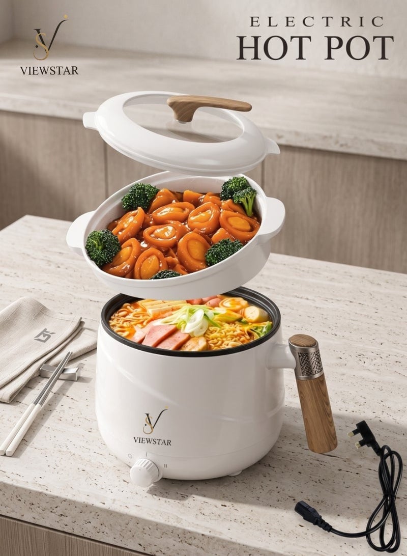 View Star Electric Hot Pot with Steamer, Non-Stick Mini Electric Cooker, Multi-Function Cooking Pot with Temperature Control for Noodles, Soup, Eggs, Rice, Pasta & Steaming - Image 4