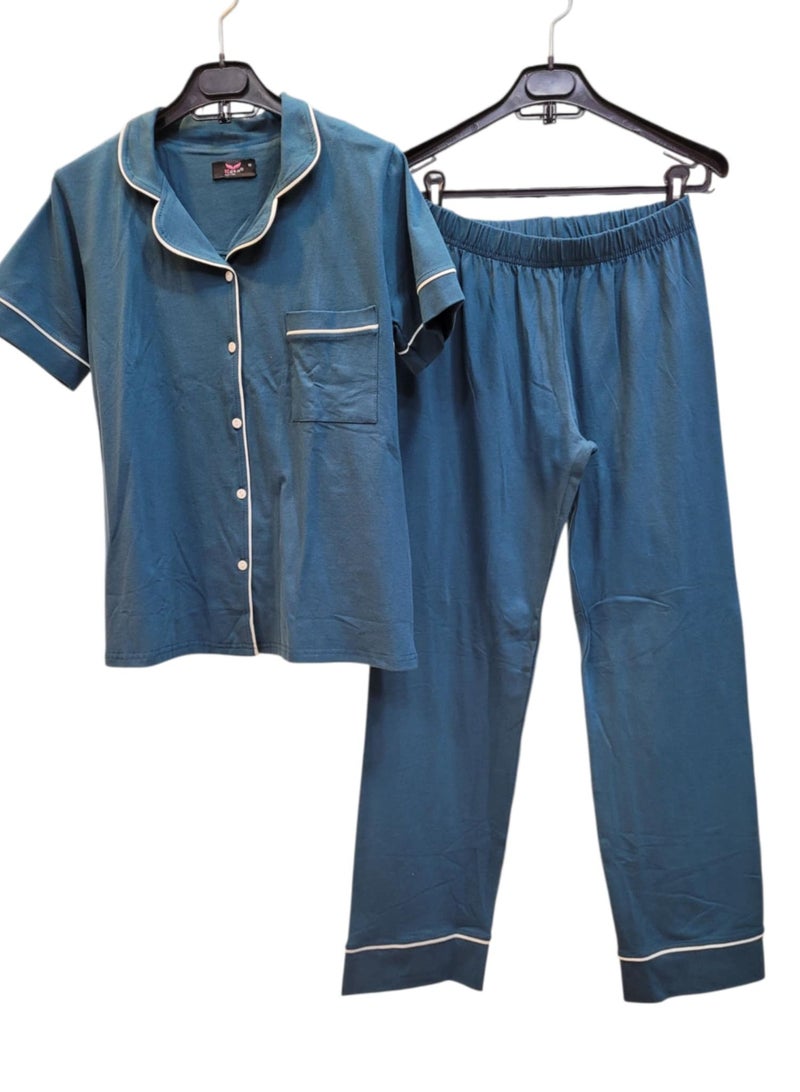 KERA Cotton women buttoned basic short sleeve pajamas set - Image 2