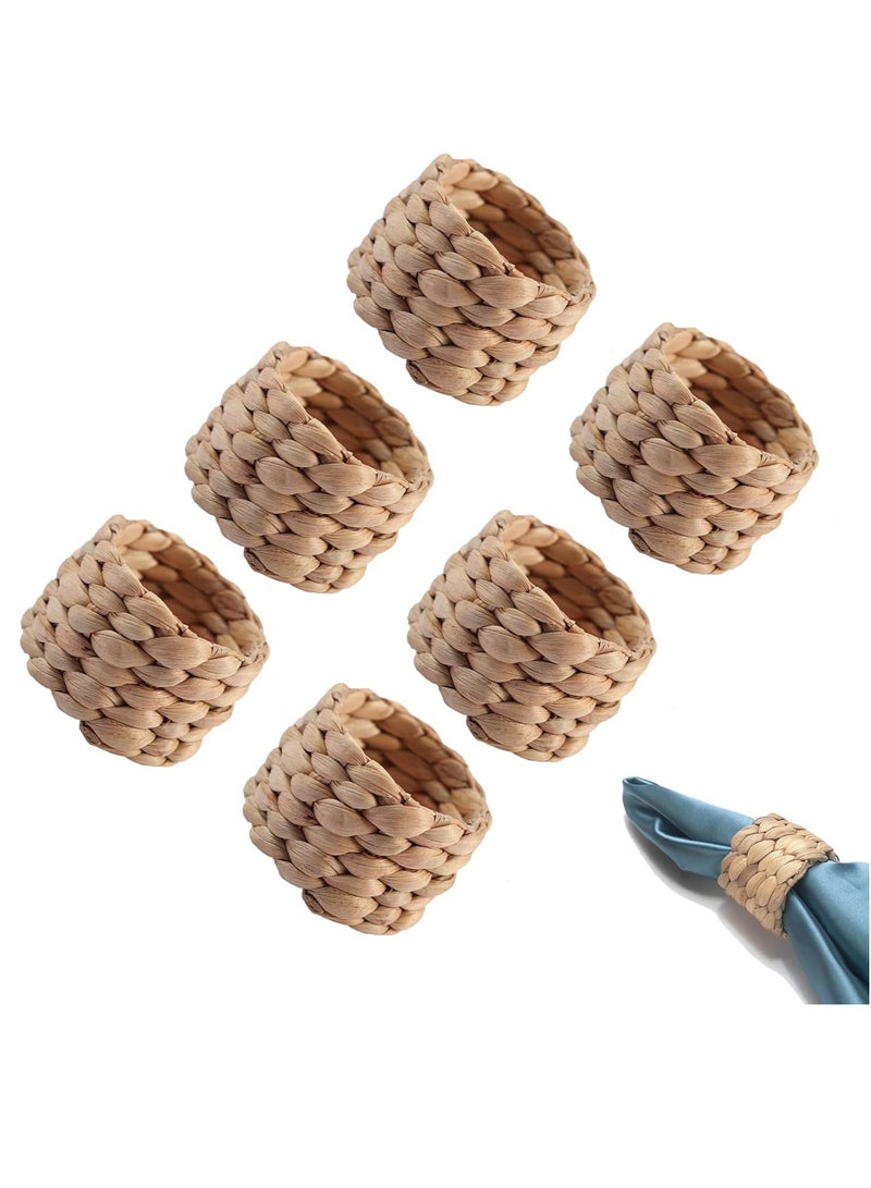 Handmade Water Hyacinth Napkin Rings Set of 6 for Farmhouse Table Decor - Rustic Fall Napkin Holders for Thanksgiving, Christmas, Wedding Decorations  - Image 1