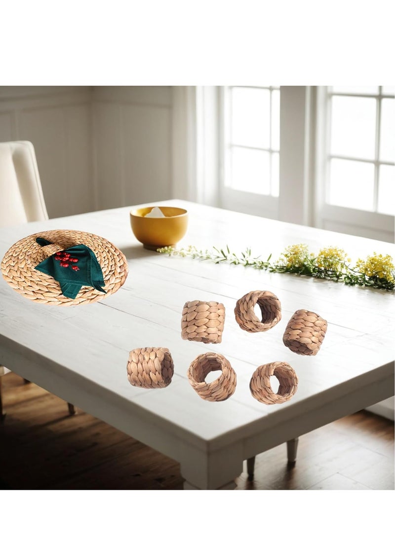 Handmade Water Hyacinth Napkin Rings Set of 6 for Farmhouse Table Decor - Rustic Fall Napkin Holders for Thanksgiving, Christmas, Wedding Decorations  - Image 5