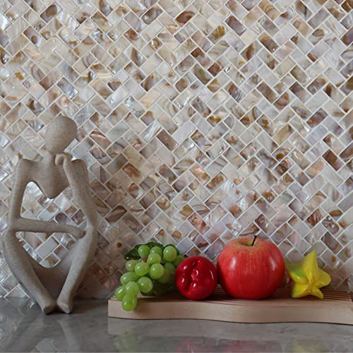 MOP Pearl Shell Mosaic Herringbone Tile, are Used for Kitchen Backsplashes and Bathroom Tile, 11"x12.5" Colorful (6 Pack) - Image 1